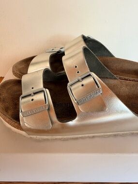 Birkenstock Arizona Metallic Silver Leather Sandal